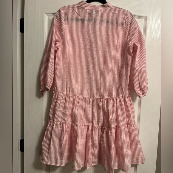 Petal & Pup Astro Pink Stripe Seersucker Babydoll Button Down Flowy Dress - Picture 14 of 14